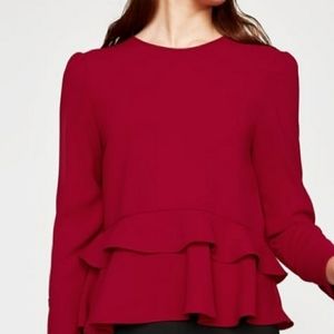 Zara Red Ruffle Peplum Hem Blouse